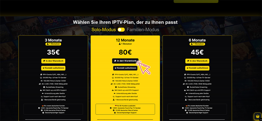 Warenkorb hinzufügen IPTV