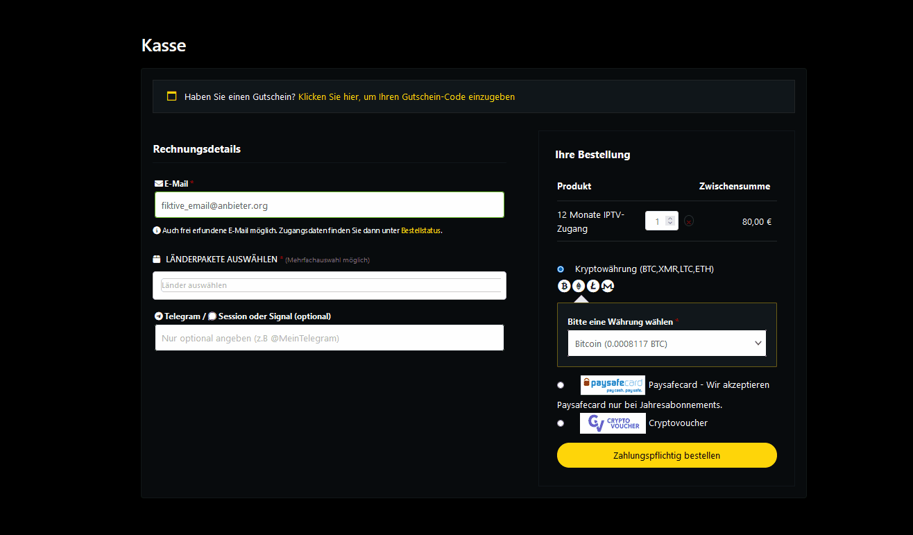 Checkout Email IPTV