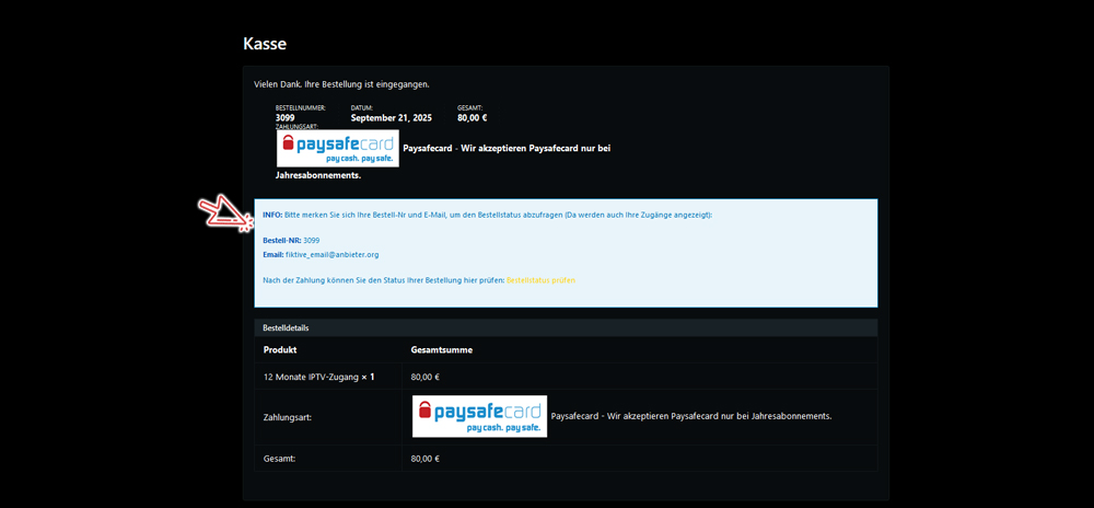 IPTV Bestellung abgeschlossen