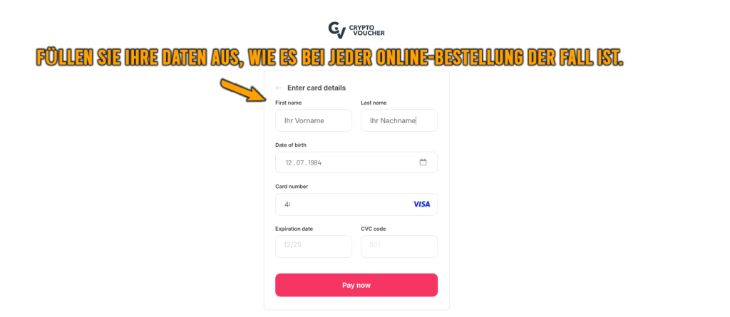 CryptoVoucher – Zahlungsdaten eingeben