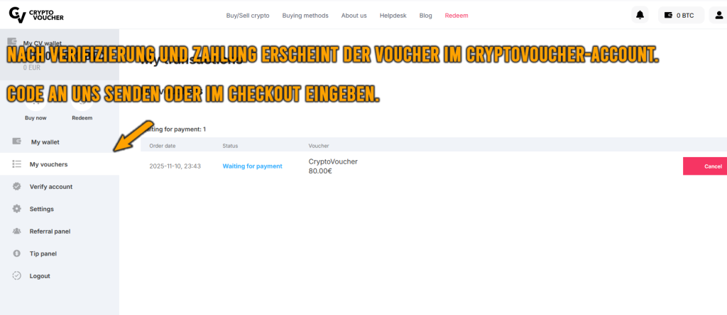 CryptoVoucher – Gutschein erhalten